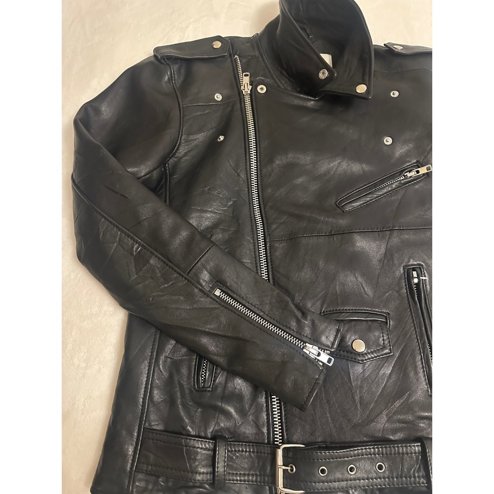 Deadwood Recycled Soft Leather Biker Jacket Black Moto Size Medium Recaimed - Picture 5 of 16
